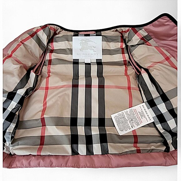 Burberry Pink Down Puffer Jacket 2Y Plaid Lined Girls Coat Toddler Designer EUC - Picture 14 of 16